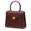 First Lady Twist Flower Rosewood Textured Leather Bag 02