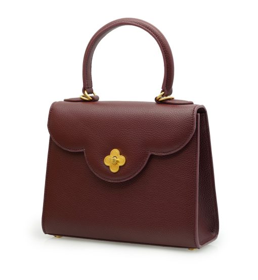 ⁦First Lady Flower-twist  Burgundy  leather handbag⁩ - الصورة ⁦2⁩