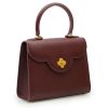 First Lady Twist Flower Rosewood Textured Leather Bag 05