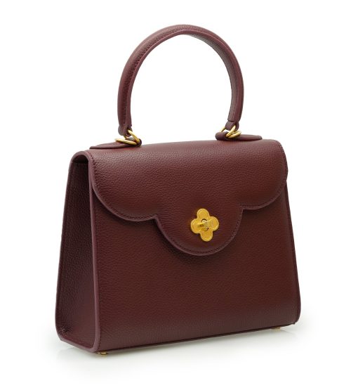 ⁦First Lady Flower-twist  Burgundy  leather handbag⁩ - الصورة ⁦5⁩