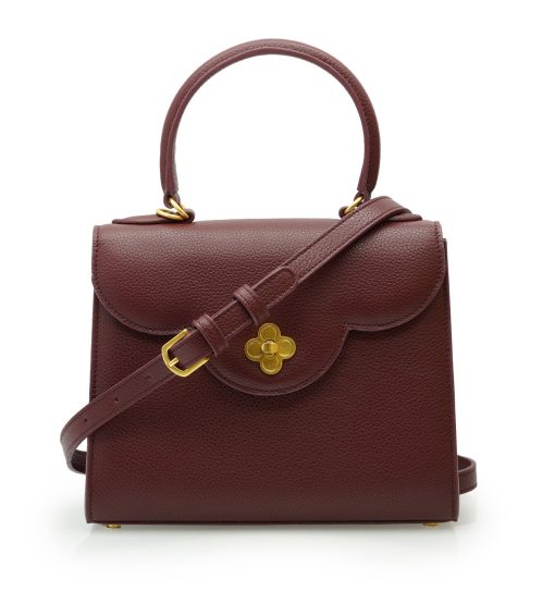 ⁦First Lady Flower-twist  Burgundy  leather handbag⁩ - الصورة ⁦8⁩