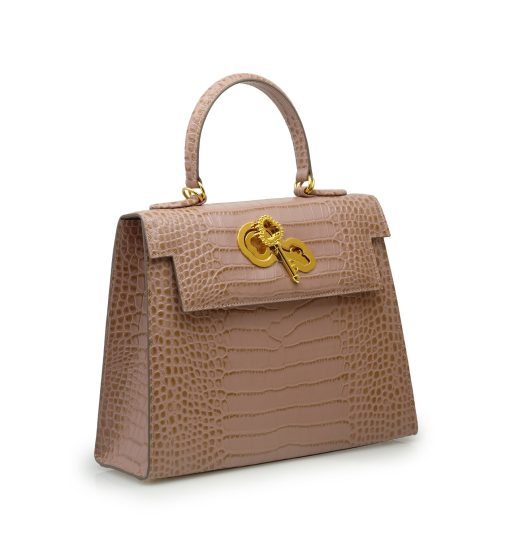 ⁦Lady Cardinal Time Keys Tea Rose croc embossed  leather bag⁩ - الصورة ⁦5⁩
