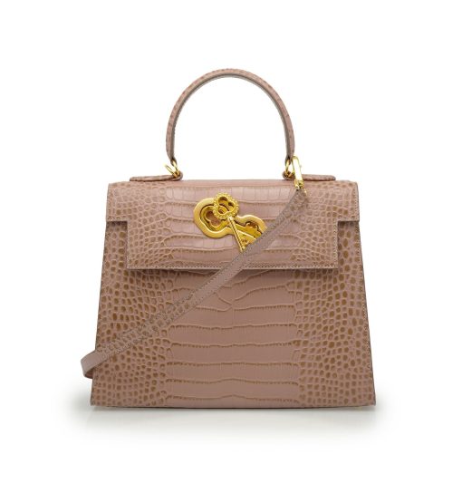 ⁦Lady Cardinal Time Keys Tea Rose croc embossed  leather bag⁩ - الصورة ⁦6⁩
