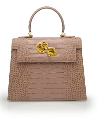 Lady Cardinal Time Keys Tea Rose croc embossed  leather bag
