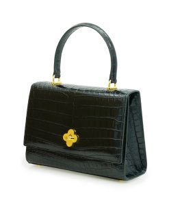 Opera croc embossed dark green leather bag 02