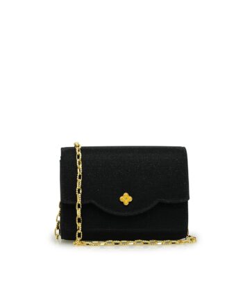 Starry Night Black Glitter jewel clover clutch