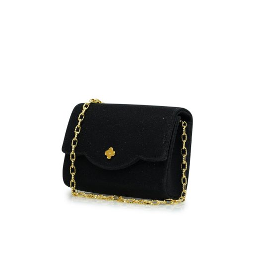 ⁦Starry Night Black Glitter jewel clover clutch⁩ - الصورة ⁦3⁩