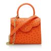 First Lady Small Orange Ostrich Leather Bag 06