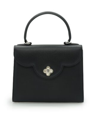 First Lady Flower-twist Black textured  leather handbag