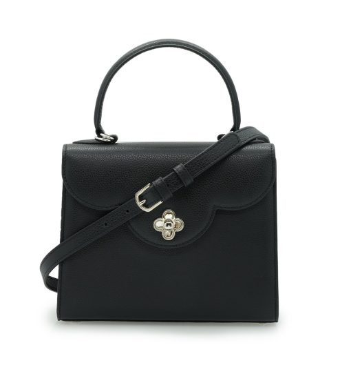 ⁦First Lady Flower-twist Black textured  leather handbag⁩ - الصورة ⁦5⁩