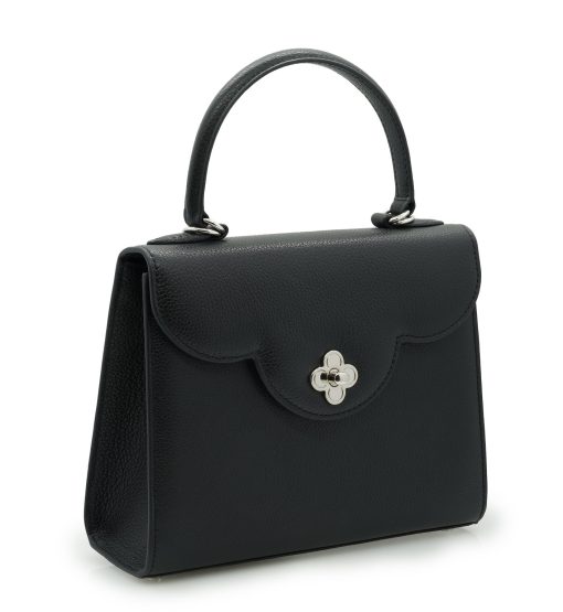 ⁦First Lady Flower-twist Black textured  leather handbag⁩ - الصورة ⁦4⁩