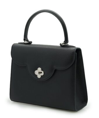 Alternative view of First Lady Flower-twist Black textured  leather handbag