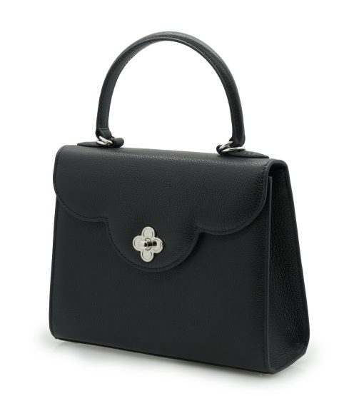 ⁦First Lady Flower-twist Black textured  leather handbag⁩ - الصورة ⁦2⁩