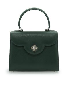 First Lady Flower-twist Green textured  leather handbag