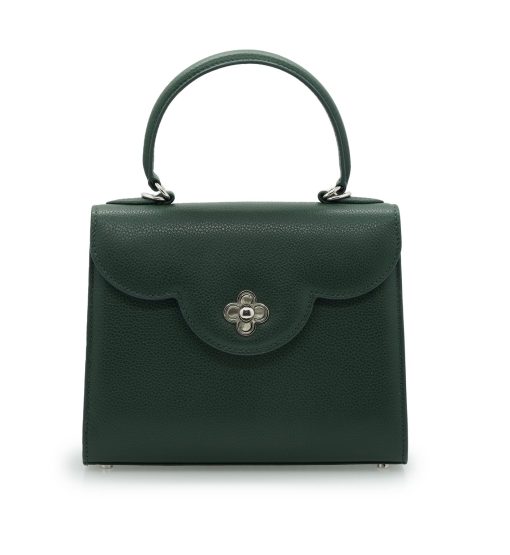 First Lady Flower-twist Green textured  leather handbag
