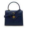 First Lady Navy Blue Flower Twist Leather Bag 05