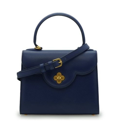 ⁦First Lady Flower-twist Navy blue textured leather handbag⁩ - الصورة ⁦7⁩