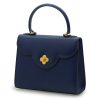 First Lady Navy Blue Flower Twist Leather Bag 07