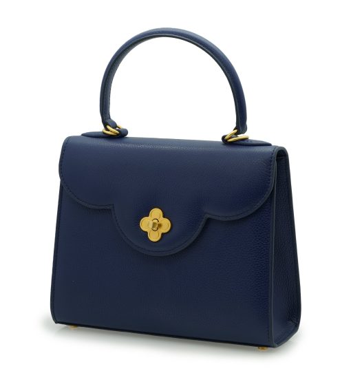 ⁦First Lady Flower-twist Navy blue textured leather handbag⁩ - الصورة ⁦2⁩
