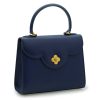 First Lady Navy Blue Flower Twist Leather Bag 08