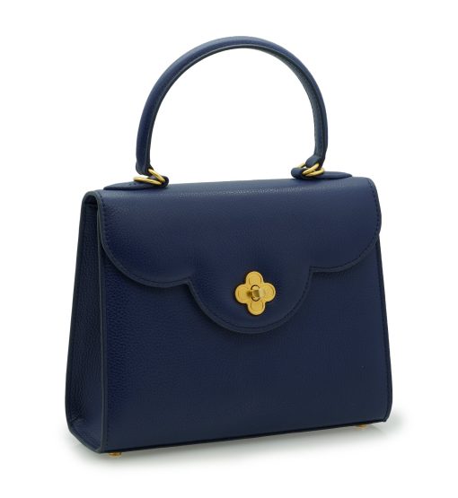 ⁦First Lady Flower-twist Navy blue textured leather handbag⁩ - الصورة ⁦3⁩