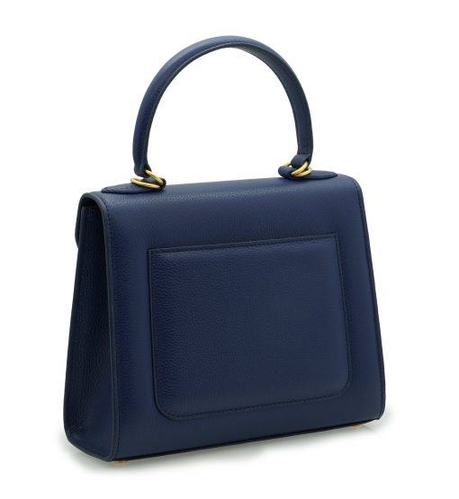 ⁦First Lady Flower-twist Navy blue textured leather handbag⁩ - الصورة ⁦4⁩