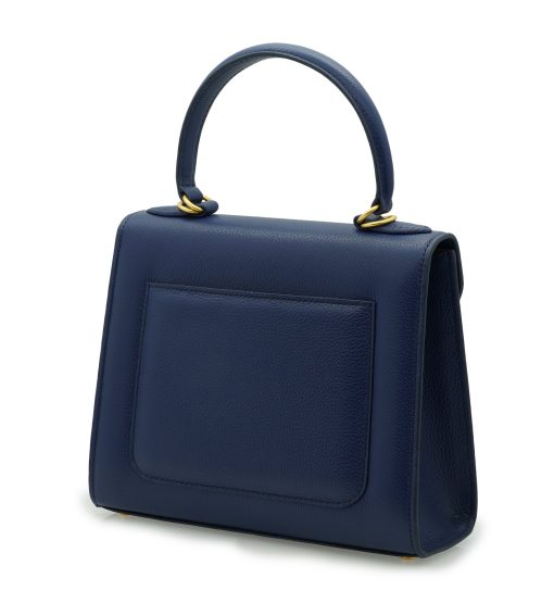 ⁦First Lady Flower-twist Navy blue textured leather handbag⁩ - الصورة ⁦5⁩