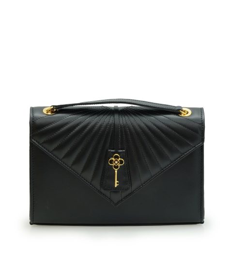 ⁦Milady black plain leather chain bag⁩ - الصورة ⁦4⁩