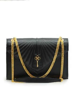 Milady black plain leather chain bag