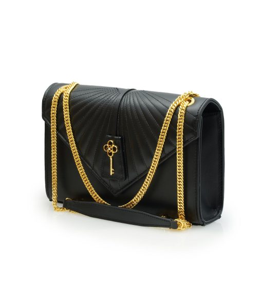 ⁦Milady black plain leather chain bag⁩ - الصورة ⁦2⁩