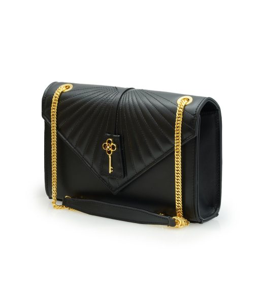 ⁦Milady black plain leather chain bag⁩ - الصورة ⁦3⁩