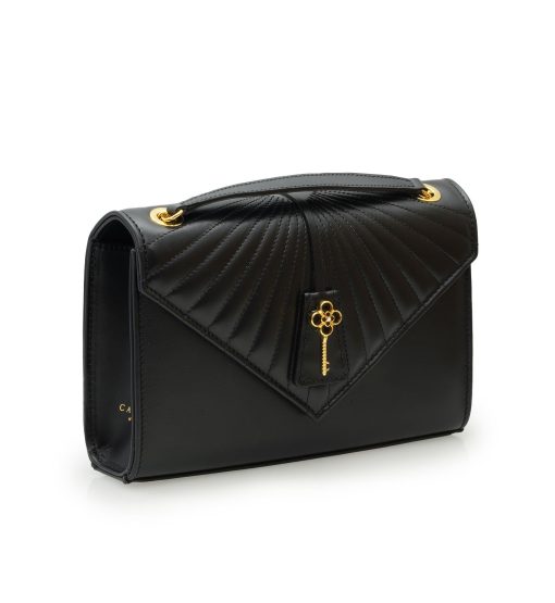 ⁦Milady black plain leather chain bag⁩ - الصورة ⁦7⁩