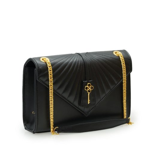 ⁦Milady black plain leather chain bag⁩ - الصورة ⁦5⁩