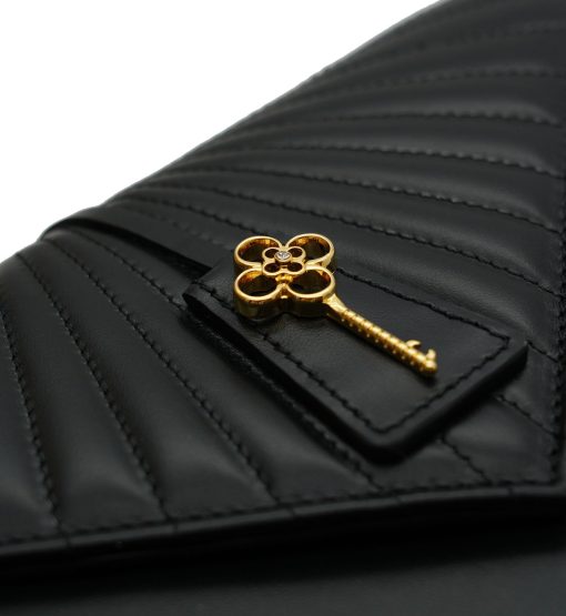 ⁦Milady black plain leather chain bag⁩ - الصورة ⁦8⁩