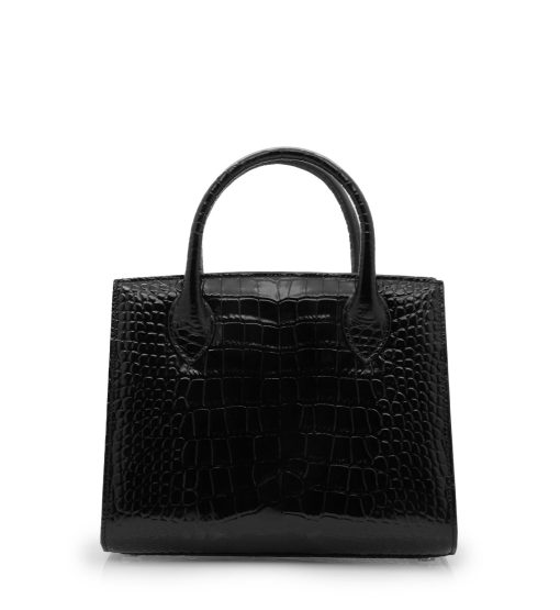 ⁦Black croc leather small tote white gold flower⁩ - الصورة ⁦4⁩