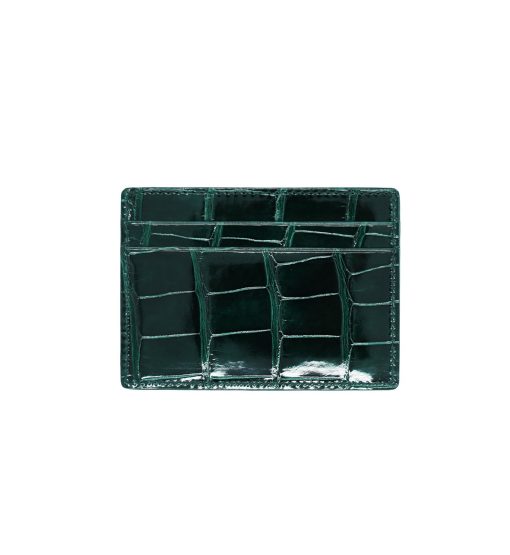 ⁦Crocodile Dark green  leather card holder⁩ - الصورة ⁦2⁩