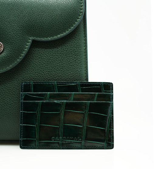 ⁦Crocodile Dark green  leather card holder⁩ - الصورة ⁦4⁩