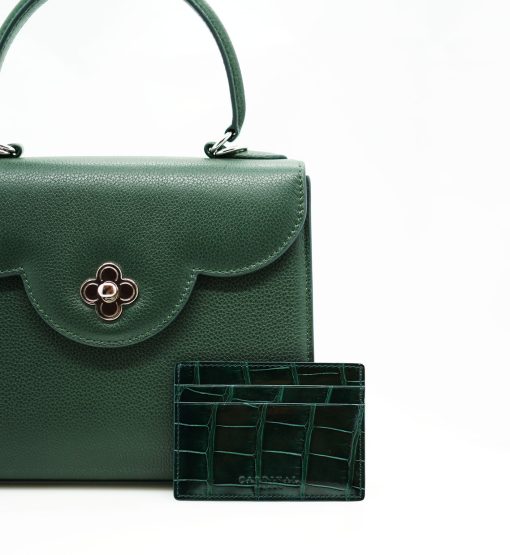 ⁦Crocodile Dark green  leather card holder⁩ - الصورة ⁦5⁩