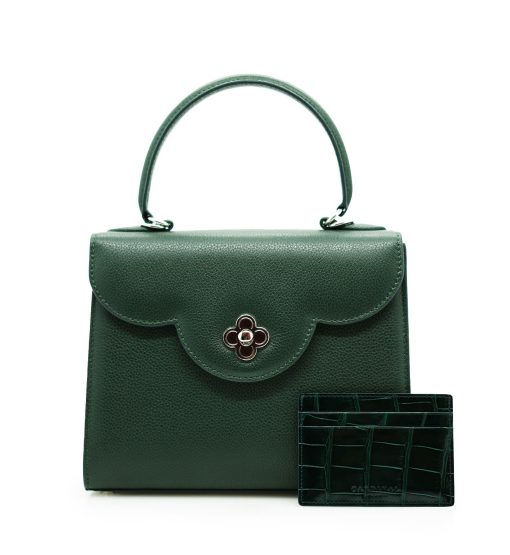 ⁦Crocodile Dark green  leather card holder⁩ - الصورة ⁦6⁩