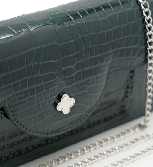 ⁦Time 21 Dark Green Crocodile leather clutch⁩ - الصورة ⁦10⁩