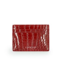 Crocodile Red leather card holder white gold