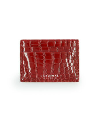 Crocodile Red leather card holder white gold