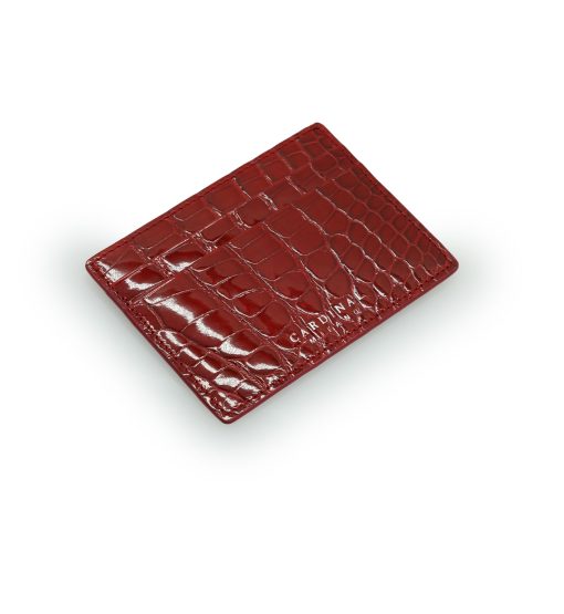 ⁦Crocodile Red leather card holder white gold⁩ - الصورة ⁦2⁩