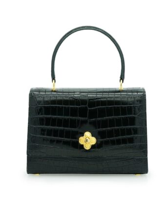 Opèra croc embossed dark green leather bag