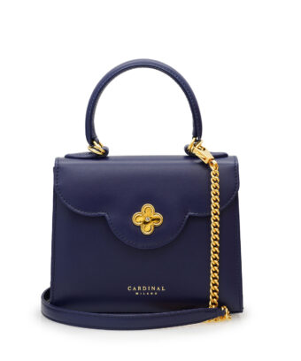 First Lady small diamond gold blue navy leather handbag
