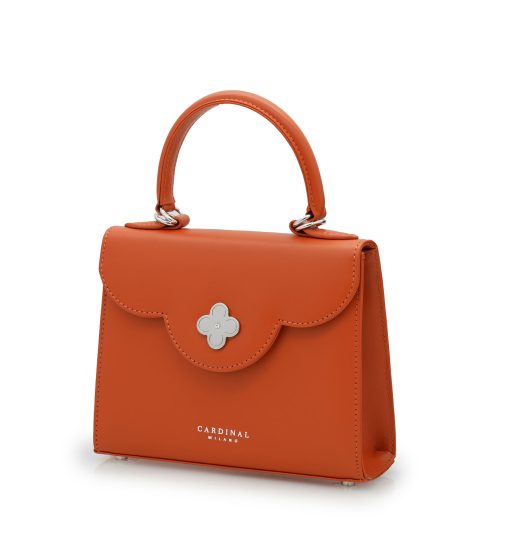⁦First Lady small diamond white gold orange leather handbag⁩ - الصورة ⁦2⁩