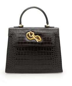 Lady Cardinal Time Keys Brown Espresso croc embossed  leather bag