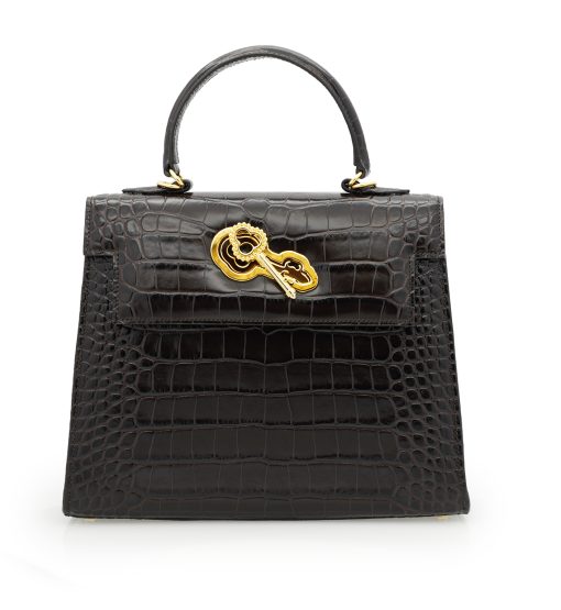 Lady Cardinal Time Keys Brown Espresso croc embossed  leather bag
