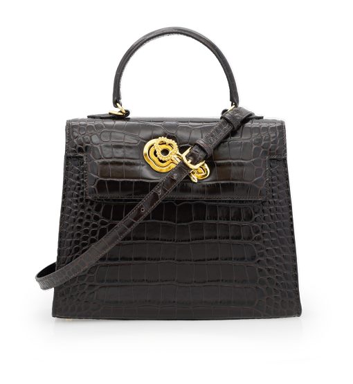⁦Lady Cardinal Time Keys Brown Espresso croc embossed  leather bag⁩ - الصورة ⁦5⁩