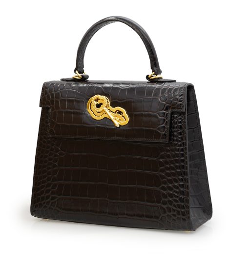 ⁦Lady Cardinal Time Keys Brown Espresso croc embossed  leather bag⁩ - الصورة ⁦2⁩